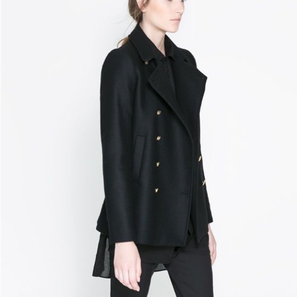 Zara Woman Coat Jacket Wool blend With Metallic Buttons - Picture 2 of 8
